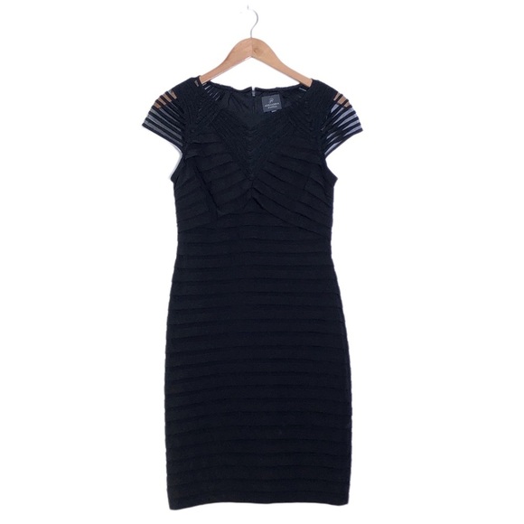 Adrianna Papell Black Tiered Short Sleeve Little Black Fancy Cocktail Dress 6 - Picture 1 of 2